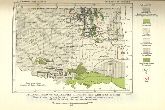 Map : Structure and oil and gas resources of the Osage Reservation, Oklahoma, 1922 Cartography Wall Art :