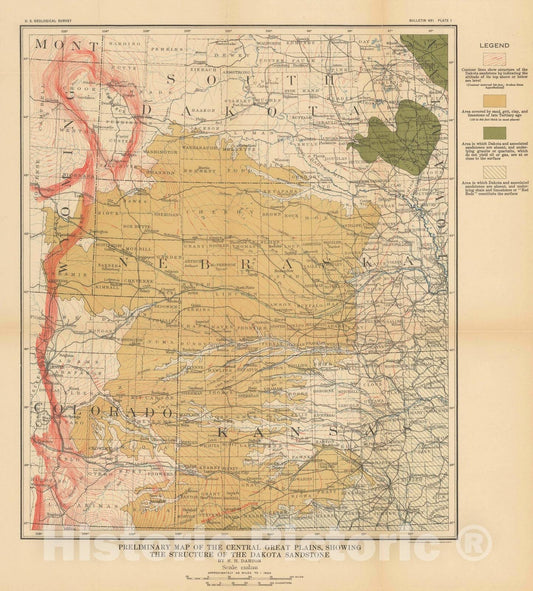 Map : The structure of parts of the central Great Plains, 1919 Cartography Wall Art :