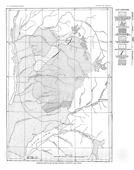 Map : Mineral resources of the western Talkeetna Mountains, 1919 Cartography Wall Art :