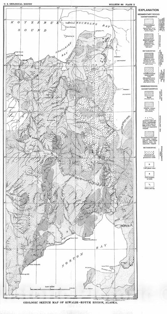 Map : The gold and platinum placers of the Kiwalik - Koyuk region, 1919 Cartography Wall Art :