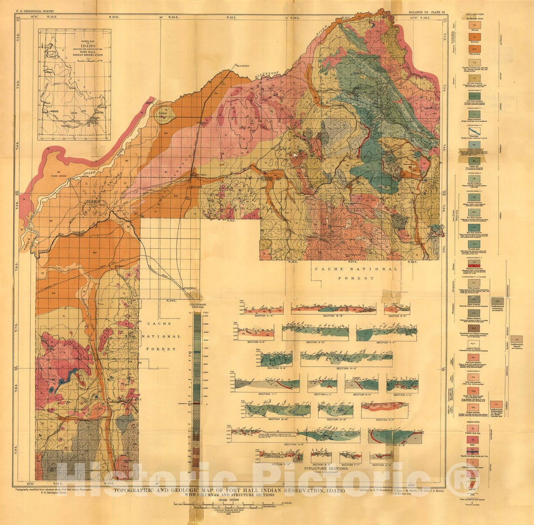 Map : Geography, geology, and mineral resources of the Fort Hall Indian Reservation, Idaho, with a chapter on water resources, 1920 Cartography Wall Art :