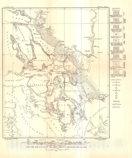 Map : Mineral deposits of the Wrangell district, 1923 Cartography Wall Art :