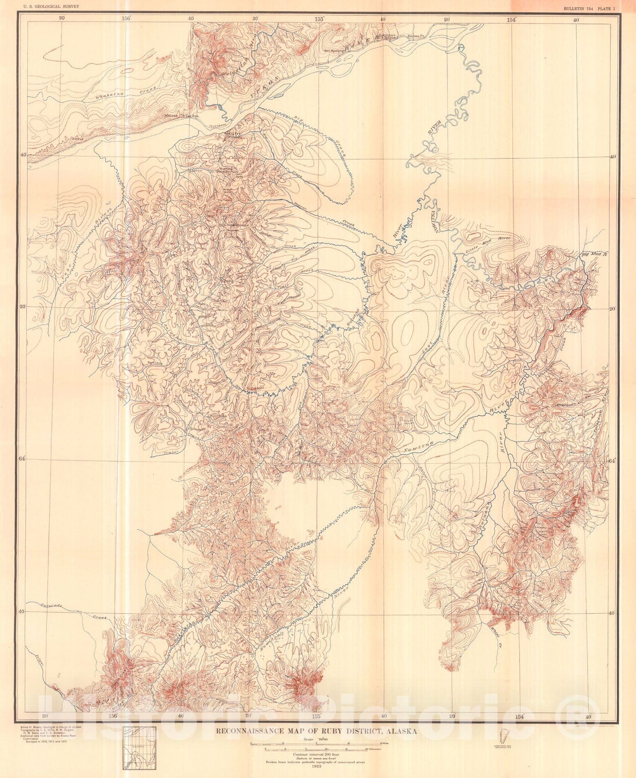 Map : The Ruby-Kuskokwim region, Alaska, 1924 Cartography Wall Art :