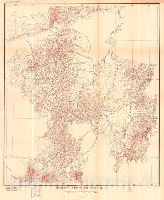 Map : The Ruby-Kuskokwim region, Alaska, 1924 Cartography Wall Art :