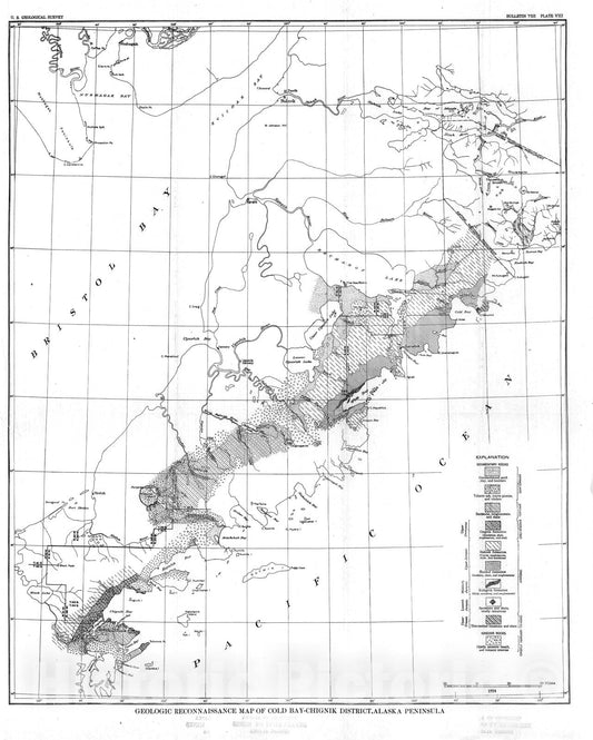 Map : The Cold Bay - Chignik region, 1924 Cartography Wall Art :
