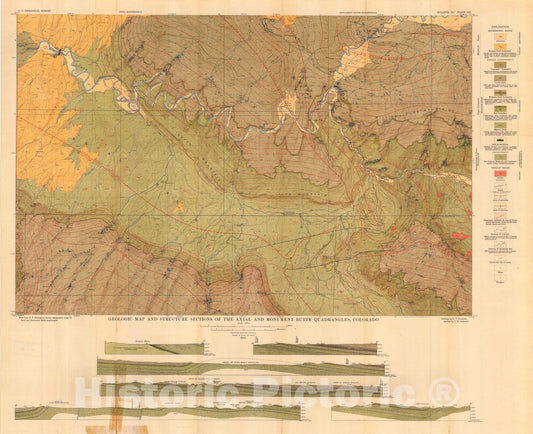Map : Geology and coal resources of the Axial and Monument Butte quadrangles, Moffat County, Colorado, 1925 Cartography Wall Art :