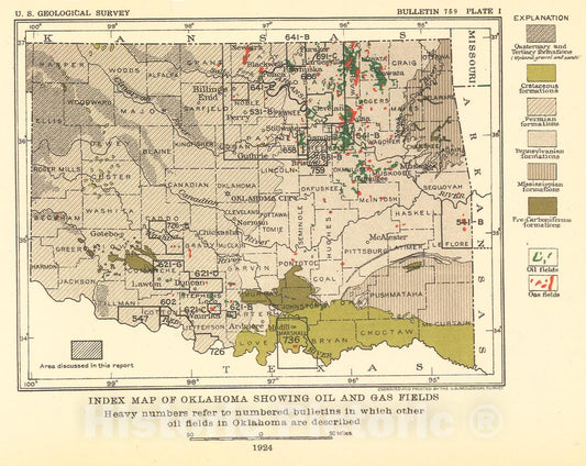 Map : Geology of the Bristow quadrangle, Creek County, Oklahoma, with reference to petroleum and natural gas, 1925 Cartography Wall Art :