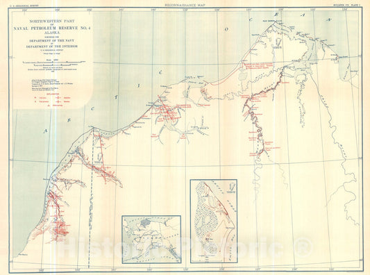 Map : A reconnaissance of the Point Barrow region, Alaska, 1925 Cartography Wall Art :