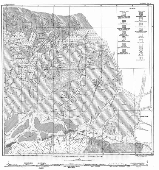 Map : Geology and gold placers of the Chandalar district, 1925 Cartography Wall Art :