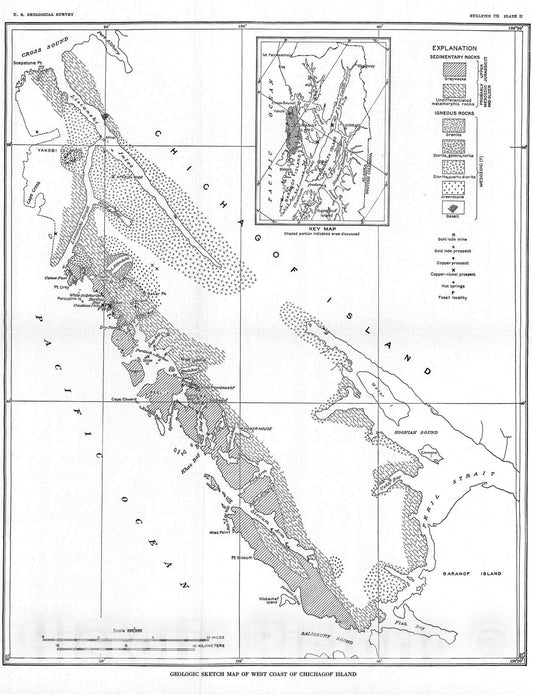 Map : Mineral investigations in southeastern Alaska [west coast Chichagof Island], 1925 Cartography Wall Art :