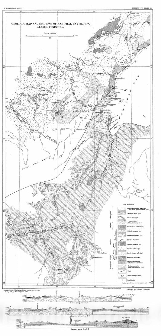 Map : Mineral resources of the Kamishak Bay region, 1925 Cartography Wall Art :