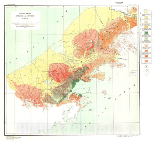 Map : Geology and mineral resources of the Aniakchak district, 1929 Cartography Wall Art :