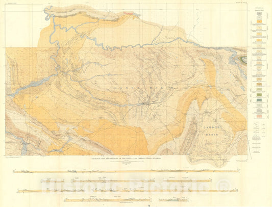 Map : Geology and coal and oil resources of the Hanna and Carbon Basins, Carbon County, Wyoming, 1929 Cartography Wall Art :