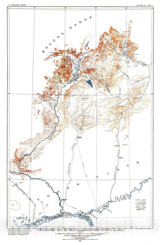 Map : The Chandalar - Sheenjek district, Alaska, 1930 Cartography Wall Art :