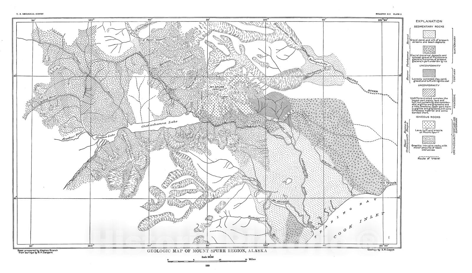 Map : The Mount Spurr region, Alaska, 1930 Cartography Wall Art :