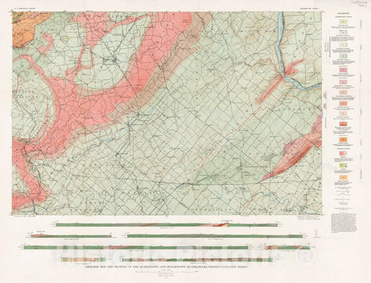 Map : Geology and mineral resources of the Quakertown - Doylestown district, Pennsylvania and New Jersey, 1931 Cartography Wall Art :