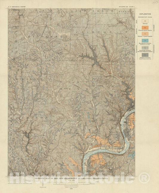 Map : Geology and coal, oil, and gas resources of the New Kensington quadrangle, Pennsylvania, 1932 Cartography Wall Art :