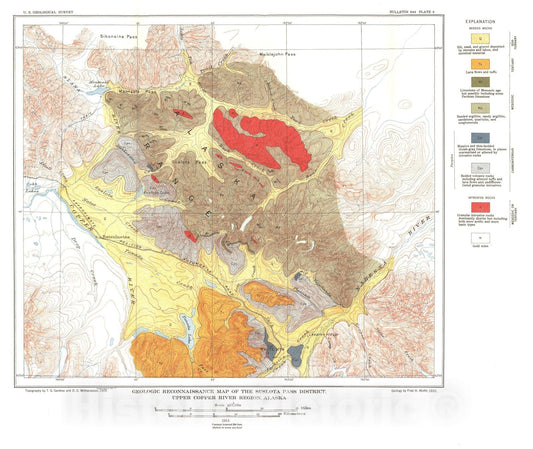 Map : The Suslota Pass district, upper Copper River region, Alaska, 1933 Cartography Wall Art :