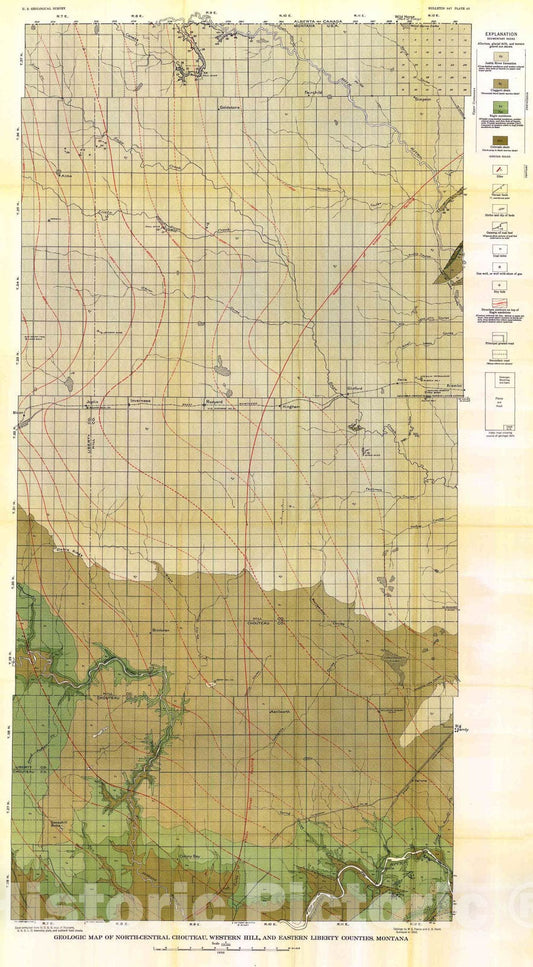 Map : Geology and mineral resources of north-central Chouteau, western Hill, and eastern Liberty Counties, Montana, 1937 Cartography Wall Art :