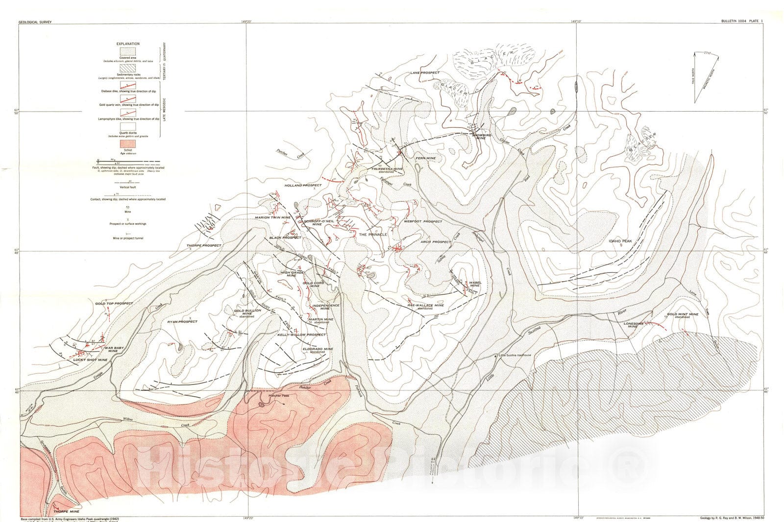 Map : Geology and ore deposits of the Willow Creek Mining district, Alaska, 1954 Cartography Wall Art :