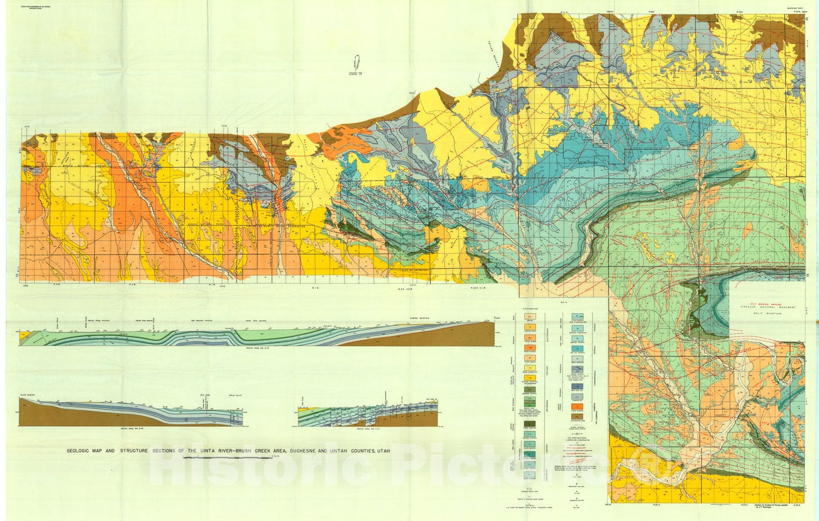 Map : Geology of the Uinta River - Brush Creek area, Duchesne and Uintah Counties, Utah, 1955 Cartography Wall Art :