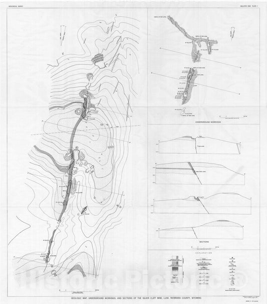 Map : Uranophane at Silver Cliff Mine, Lusk, Wyoming, 1954 Cartography Wall Art :