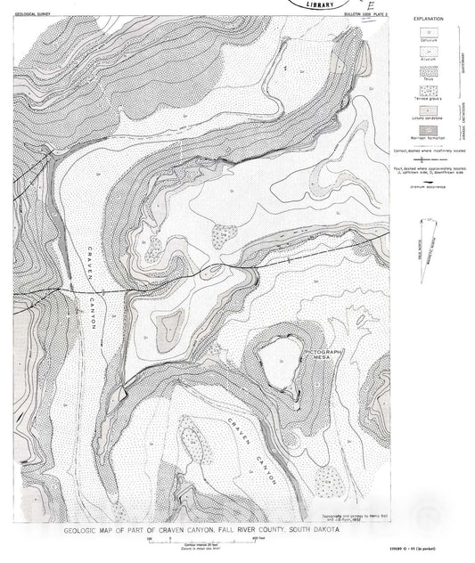 Map : Uranium deposits in Fall River County, South Dakota, 1955 Cartography Wall Art :