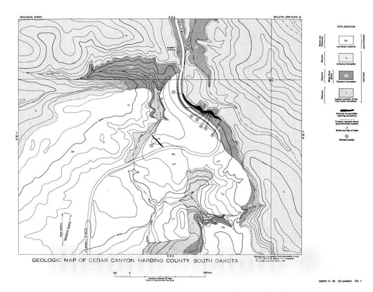 Map : Carnotite-bearing sandstone in Cedar Canyon, Slim Buttes, Harding County, South Dakota, 1955 Cartography Wall Art :