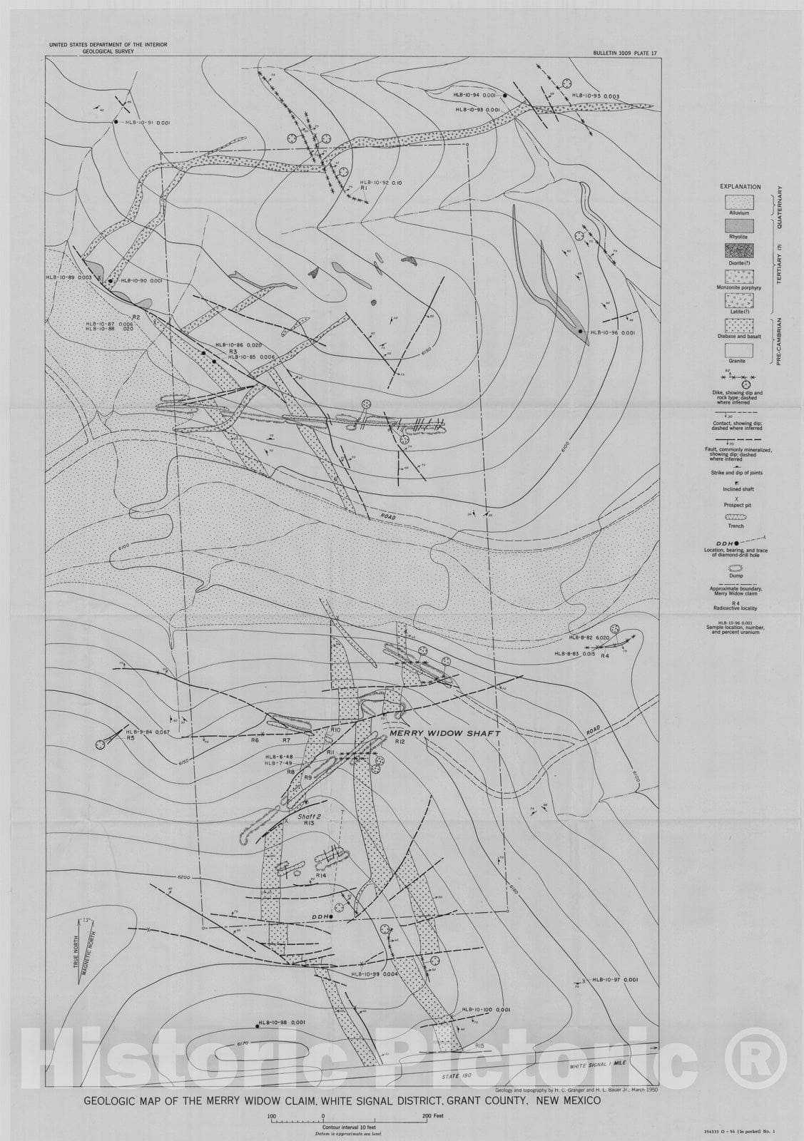 Map : Radioactive deposits in New Mexico, 1956 Cartography Wall Art :