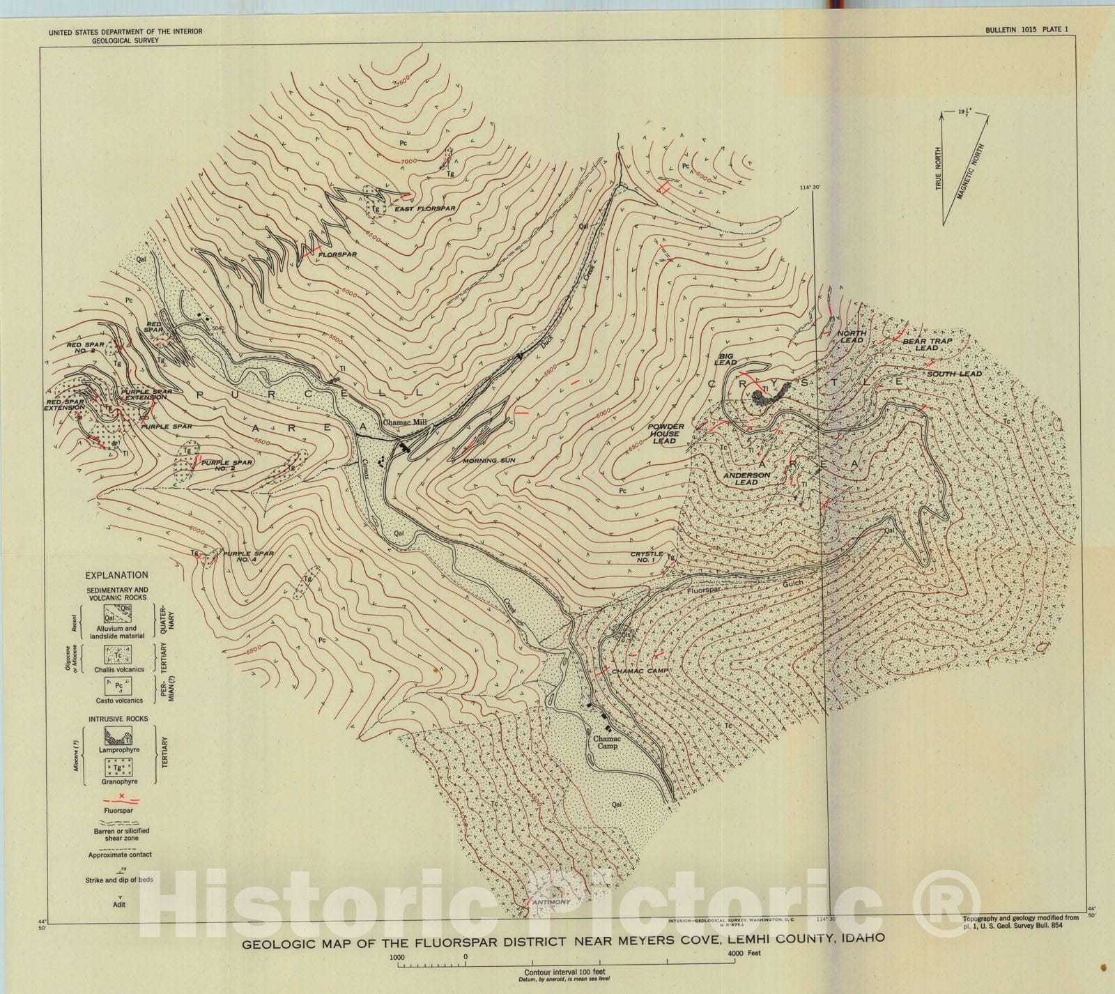 Map : Fluorspar deposits near Meyers Cove, Lemhi County, Idaho, 1954 Cartography Wall Art :