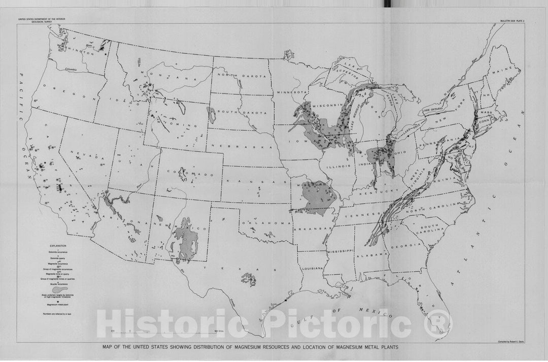 Map : Magnesium resources of the United States - a geologic summary and annotated bibliography to 1953, 1957 Cartography Wall Art :