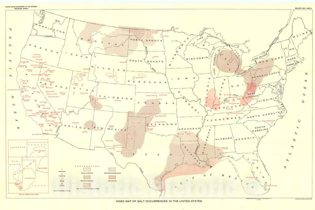 Map : Annotated bibliography and index map of salt deposits in the United States, 1957 Cartography Wall Art :