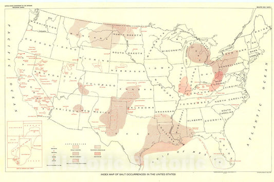Map : Annotated bibliography and index map of salt deposits in the United States, 1957 Cartography Wall Art :