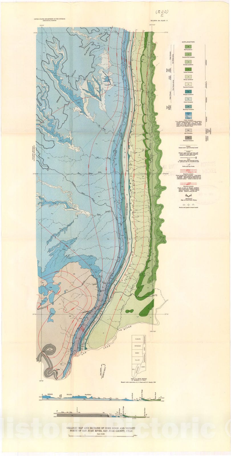 Map : Geology of Comb Ridge and vicinity north of San Juan River, San Juan County, Utah, 1956 Cartography Wall Art :
