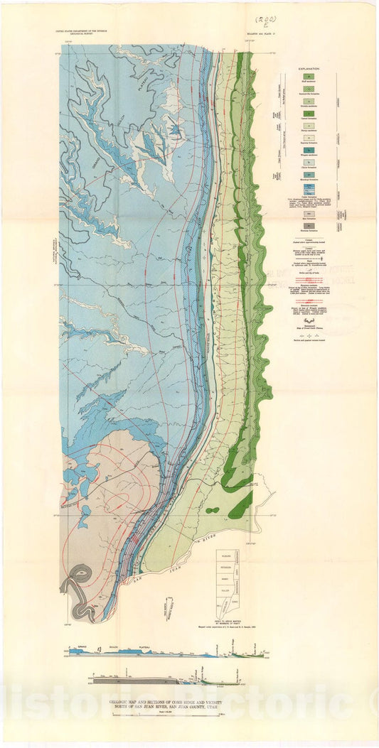 Map : Geology of Comb Ridge and vicinity north of San Juan River, San Juan County, Utah, 1956 Cartography Wall Art :