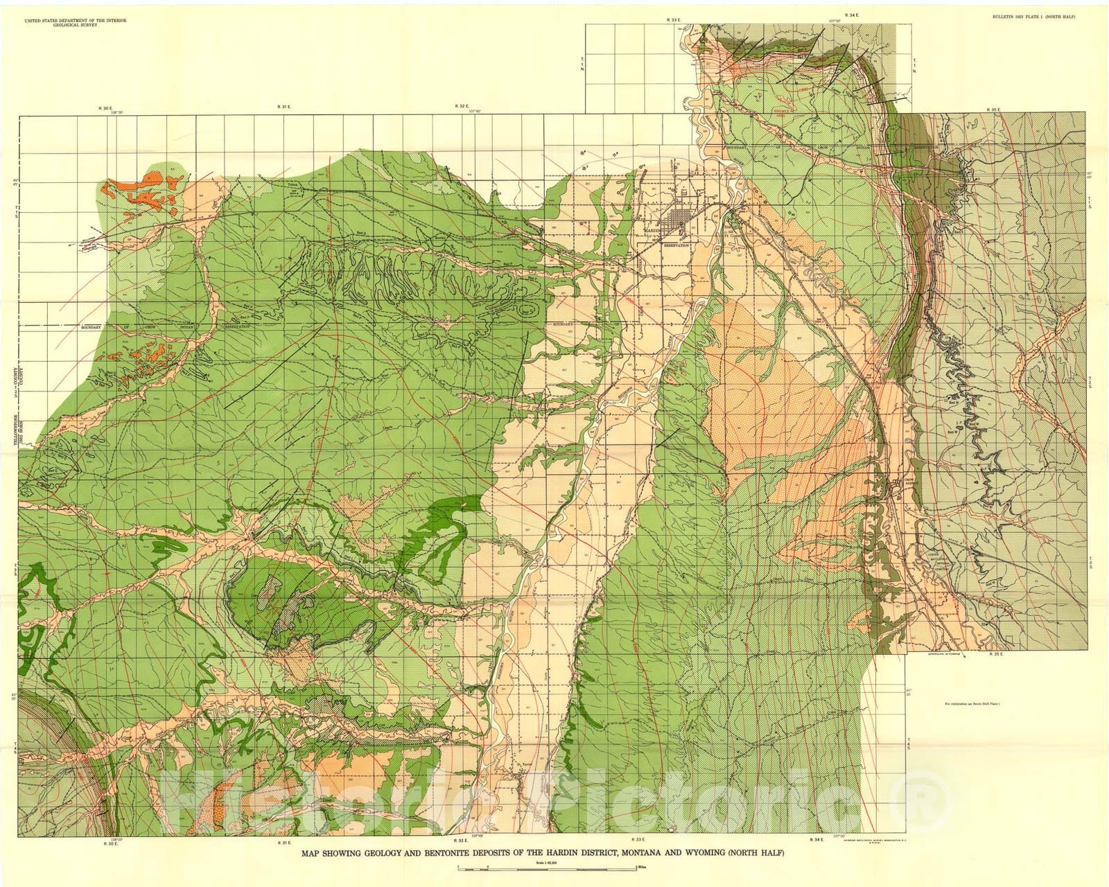 Map : Bentonite deposits in marine Cretaceous formations, Hardin district, Montana and Wyoming, 1956 Cartography Wall Art :