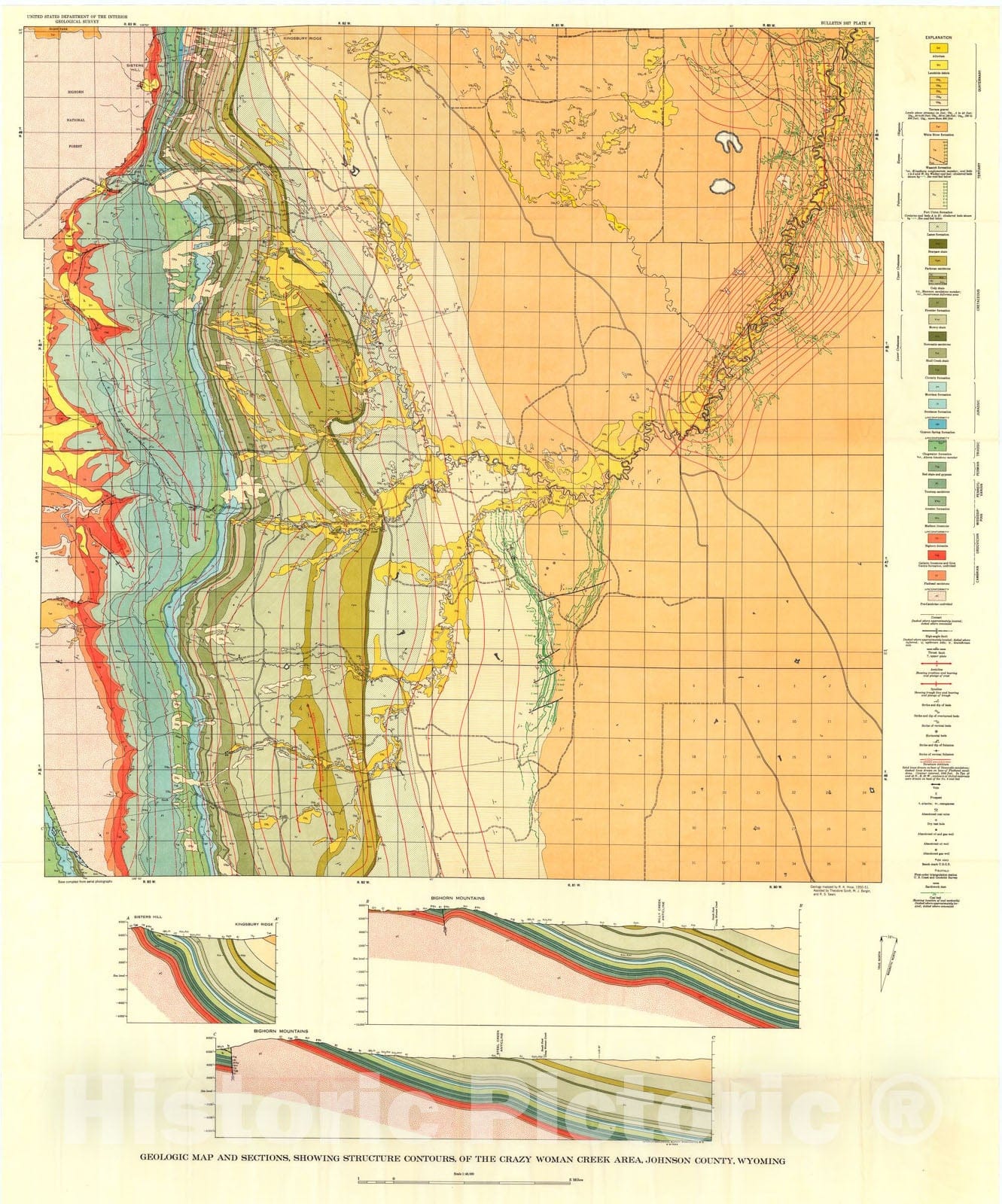 Map : Geology of the Crazy Woman Creek area, Johnson County, Wyoming, 1955 Cartography Wall Art :