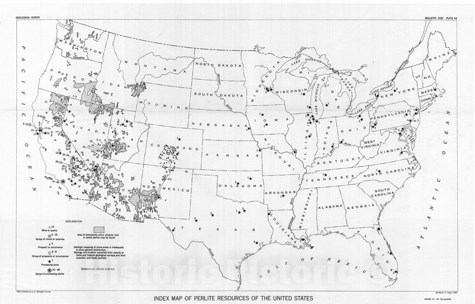 Map : Perlite resources of the United States, 1956 Cartography Wall Art :