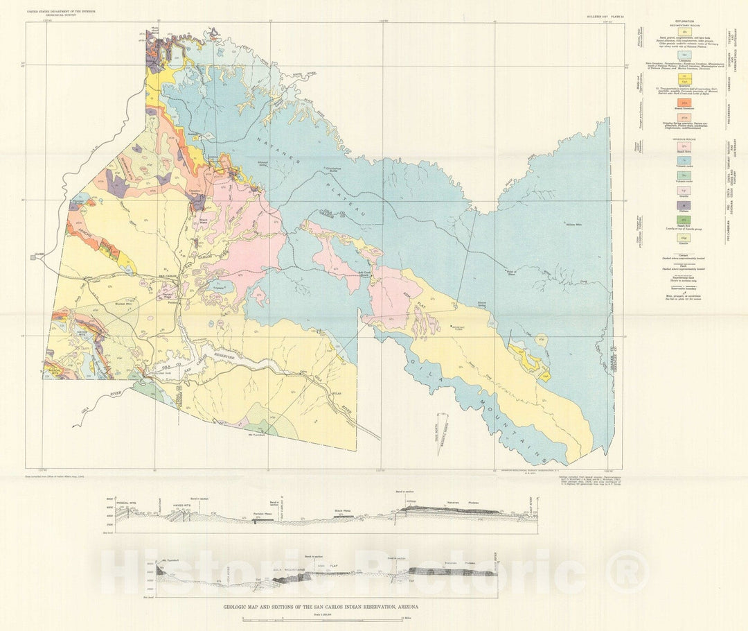 Map : Mineral resources of the San Carlos Indian Reservation, Arizona, 1956 Cartography Wall Art :