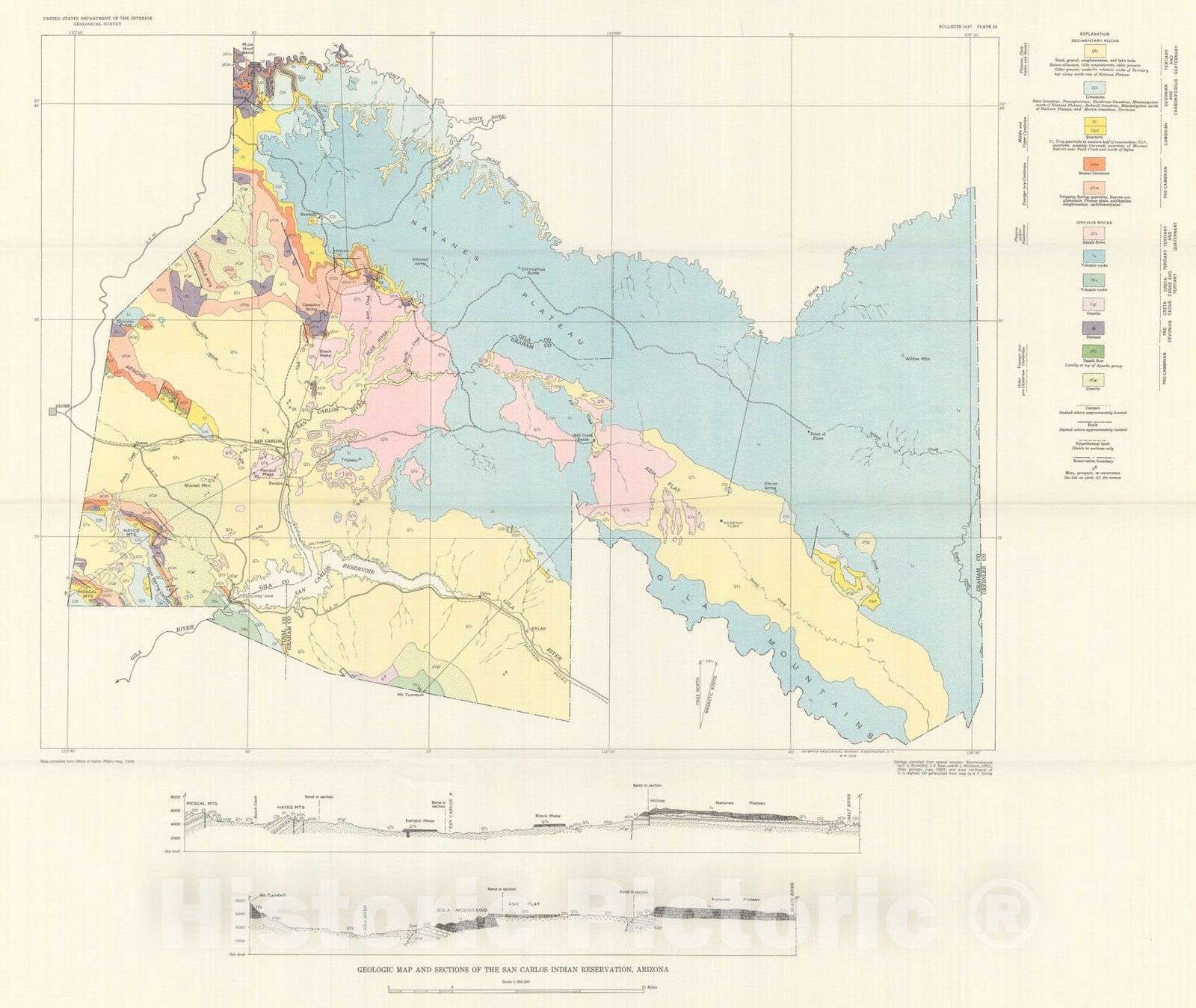 Map : Mineral resources of the San Carlos Indian Reservation, Arizona, 1956 Cartography Wall Art :
