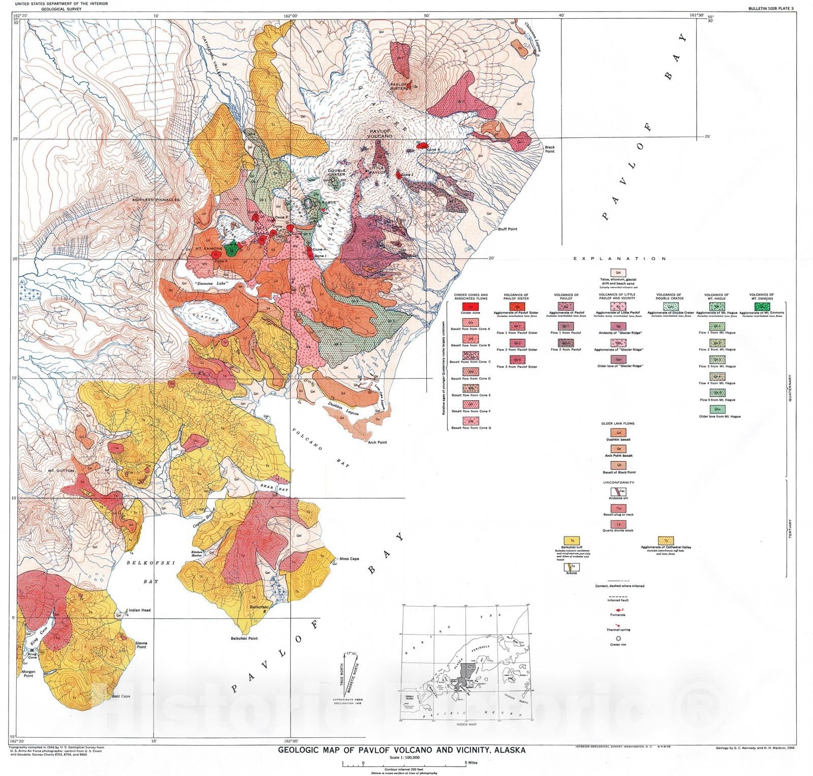 Map : Geology of Pavlof Volcano and vicinity, Alaska, 1955 Cartography Wall Art :