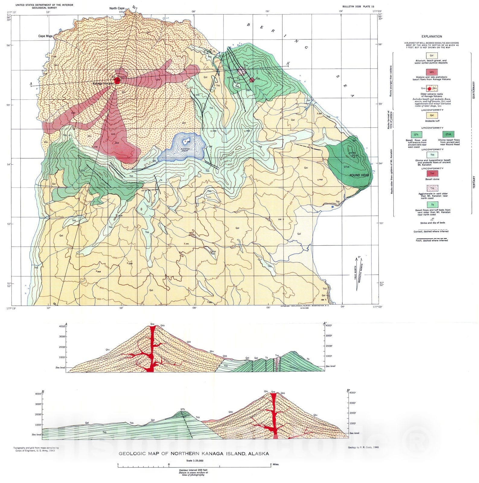 Map : Geology of northern Kanaga Island, Alaska, 1956 Cartography Wall Art :