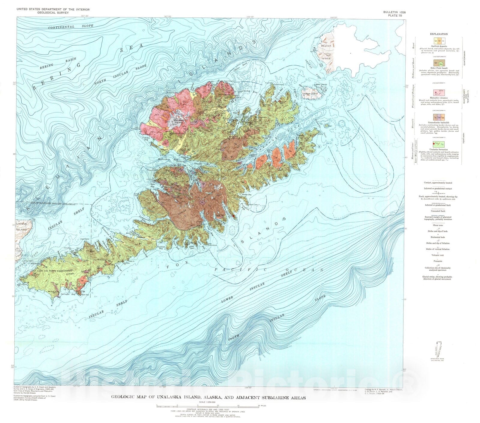Map : Geology of Unalaska Island and adjacent insular shelf, Aleutian Islands, Alaska, 1961 Cartography Wall Art :