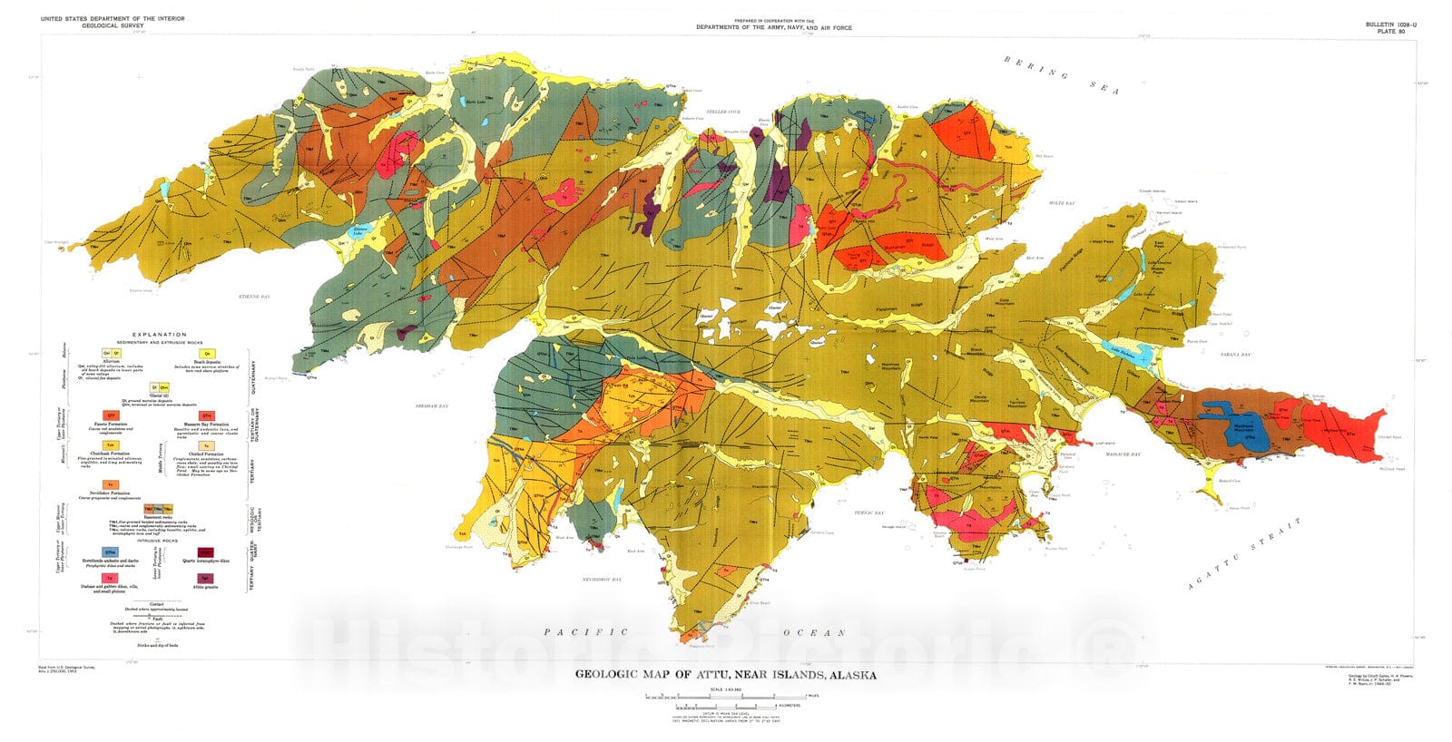 Map : Geology of the Near Islands, Alaska with a section on the surficial geology of the Near Islands [Attu Island, Agattu Island, and Shemya Island], 1971 Cartography Wall Art :