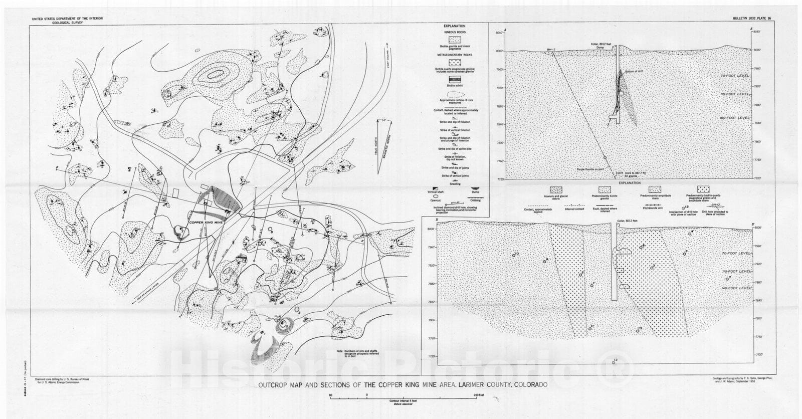 Map : Geology of the Copper King uranium mine, Larimer County, Colorado, 1958 Cartography Wall Art :