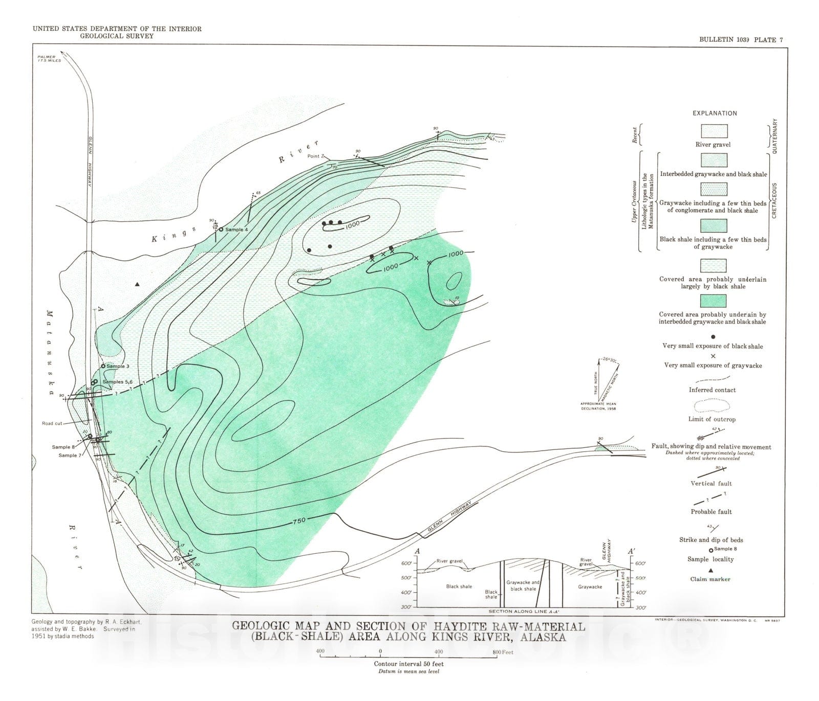 Map : Haydite raw material in the Kings River, Sutton, and Lawing areas, Alaska, 1959 Cartography Wall Art :