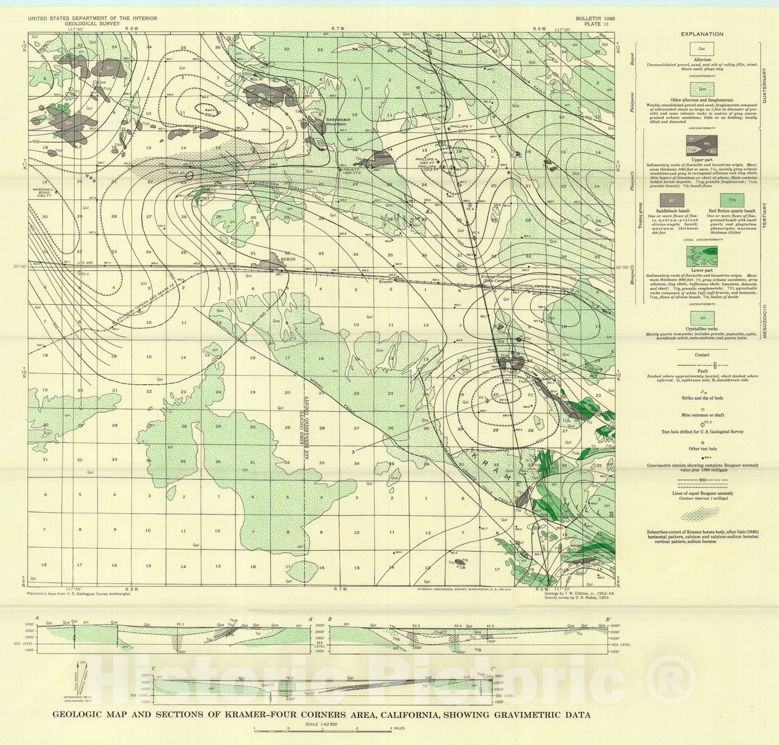 Map : Core logs from five test holes near Kramer, California, 1960 Cartography Wall Art :