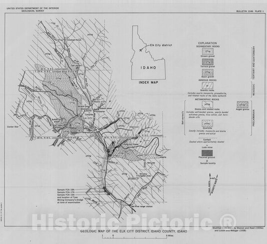 Map : Uranium-bearing minerals in placer deposits of the Red River valley, Idaho County, Idaho, 1959 Cartography Wall Art :
