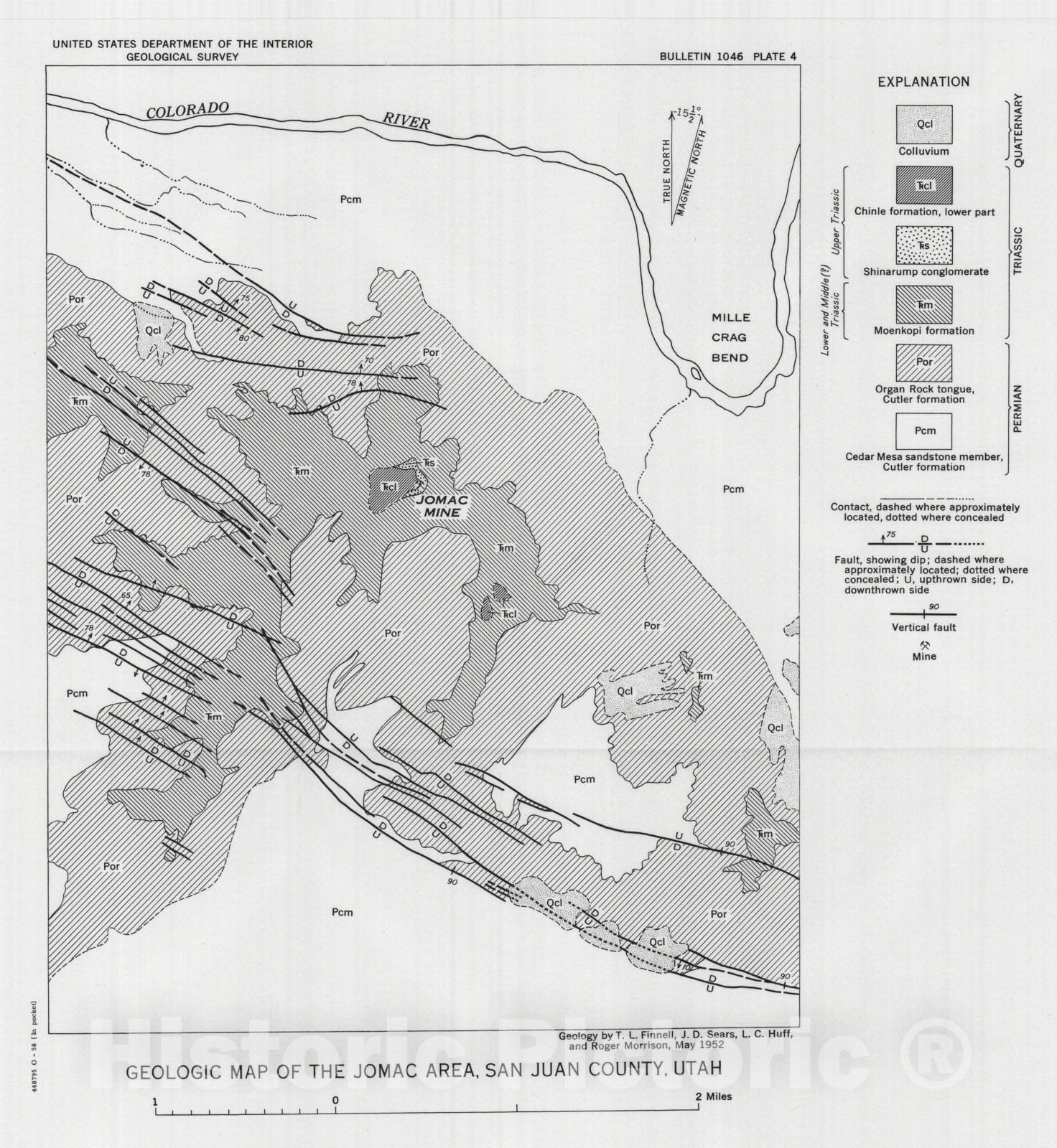 Map : Geology of the Jomac Mine, White Canyon area, San Juan County, Utah, 1958 Cartography Wall Art :