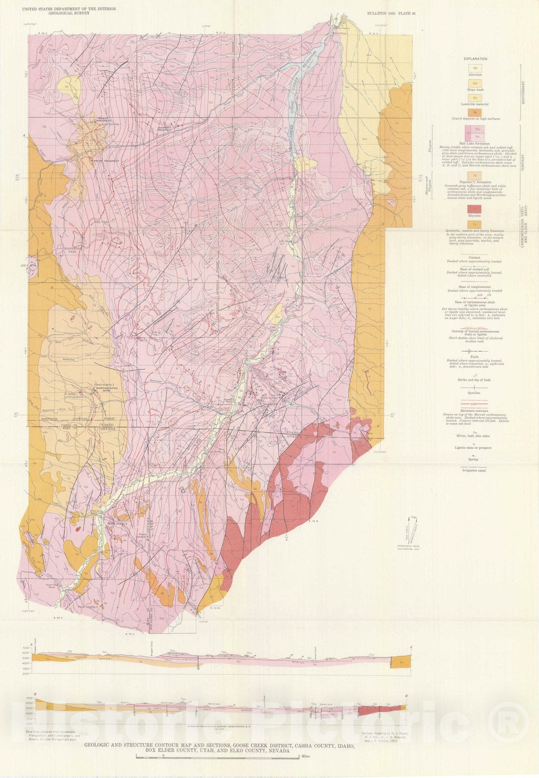Map : Tertiary geology of the Goose Creek district, Cassia County, Idaho, 1959 Cartography Wall Art :